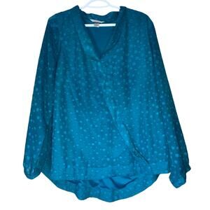 CJ Banks Teal Textured Long Sleeve Blouse Size 2X